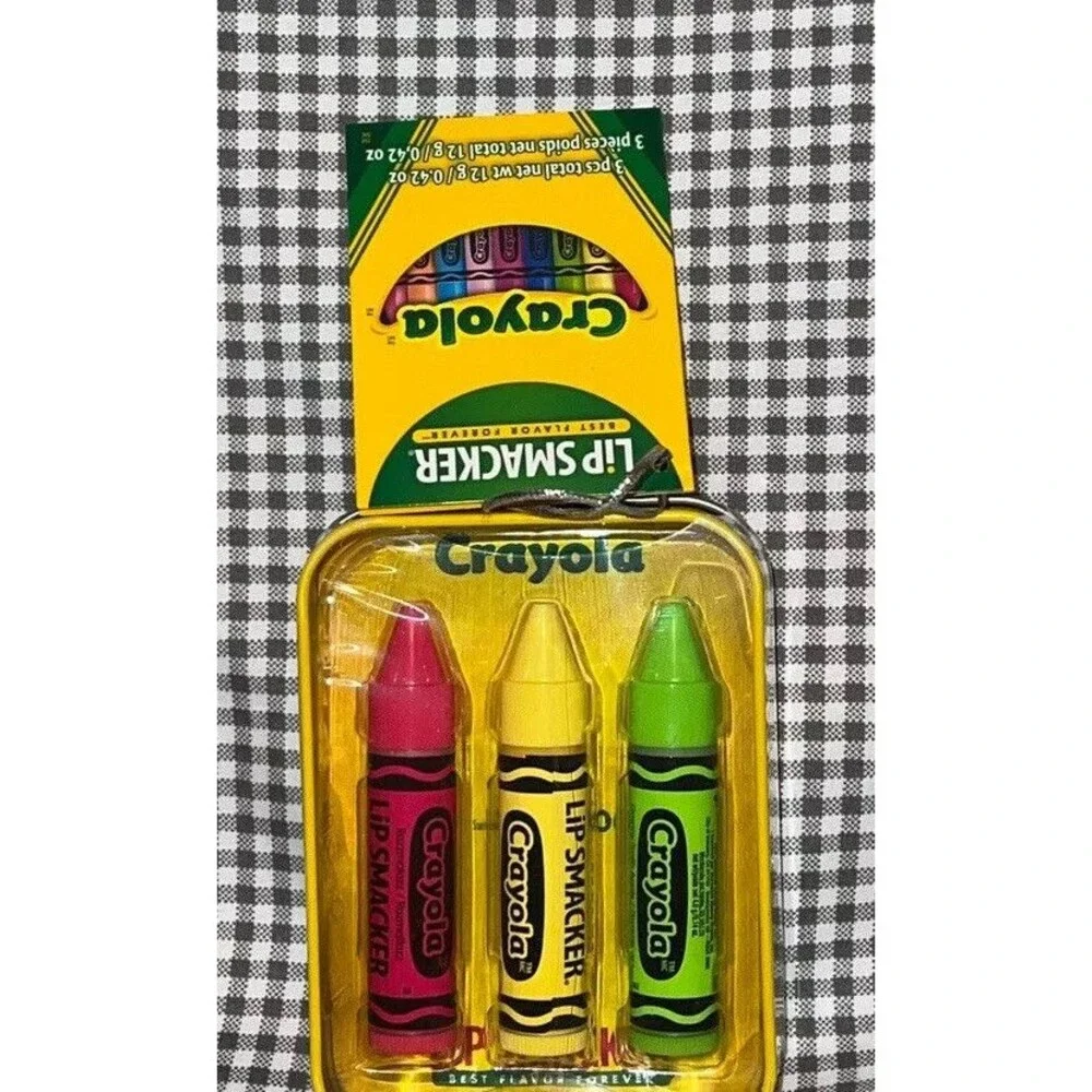 Lip Smacker Crayola 3 Pc Lip Balm Tin Razzmatazz, Banana, Granny Smith